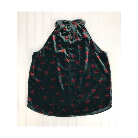 Ann Taylor LOFT Green Rose Print Velvet Halter Top Womens XS - Picture 7 of 9